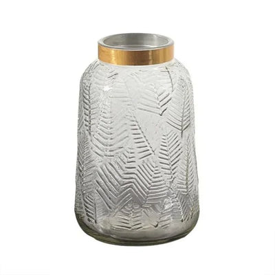 Vase en Verre Transparent avec Motif Feuilles