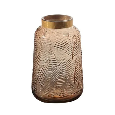 Vase en Verre Transparent avec Motif Feuilles