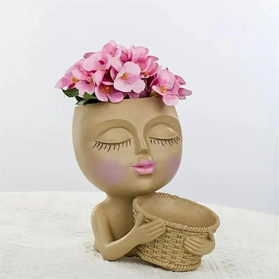 Vase Visage en Céramique pour Plantes Succulentes