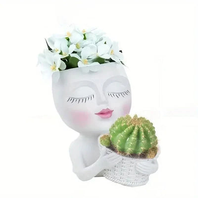 Vase Visage en Céramique pour Plantes Succulentes