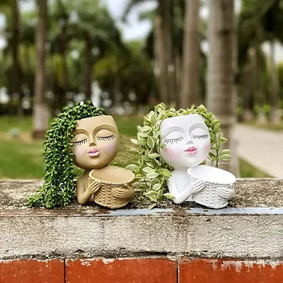 Vase Visage en Céramique pour Plantes Succulentes