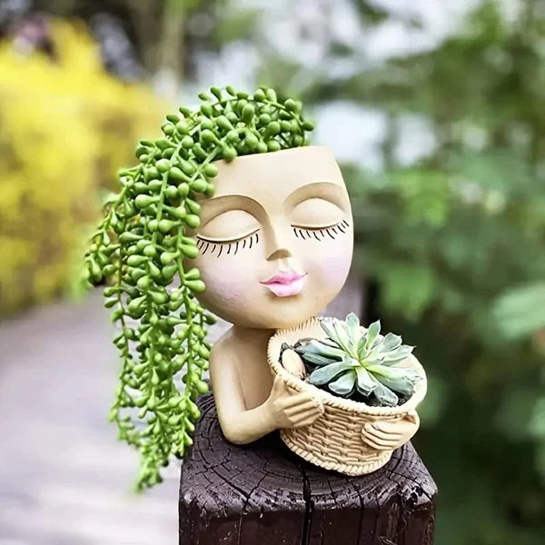 Vase Visage en Céramique pour Plantes Succulentes