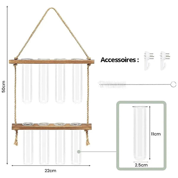 Vase Soliflore Suspendu en Bois et Verre