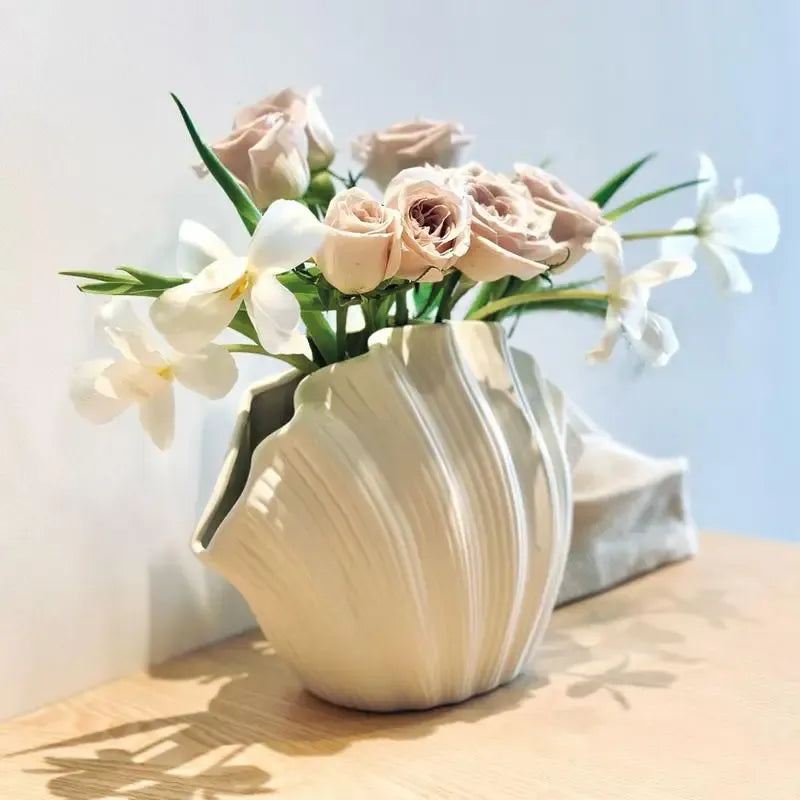 Vase en Céramique en Forme de Coquillage pour Fleurs