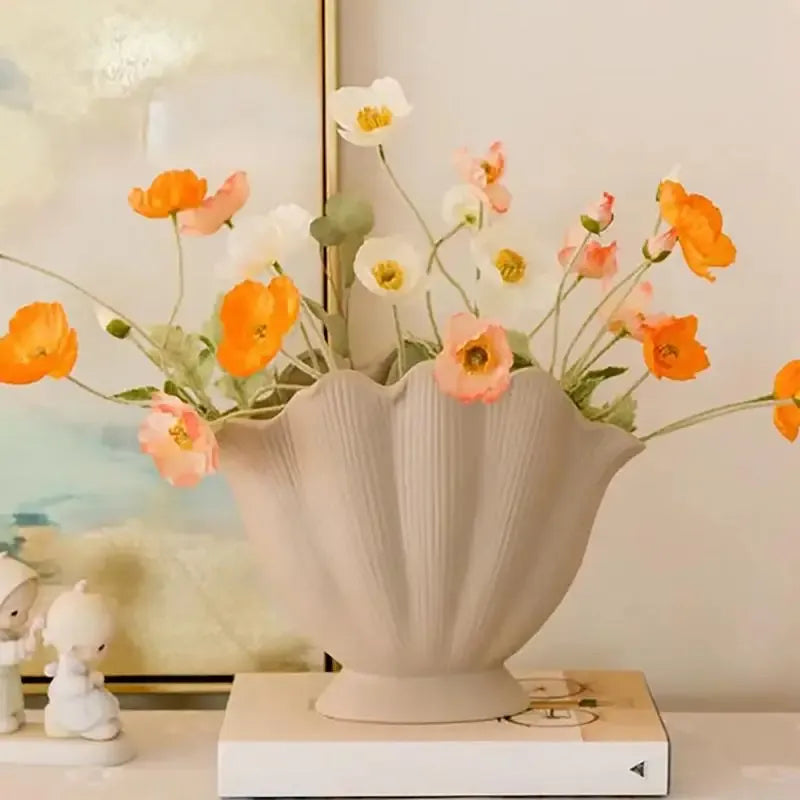 Vase en Céramique en Forme de Coquillage pour Fleurs