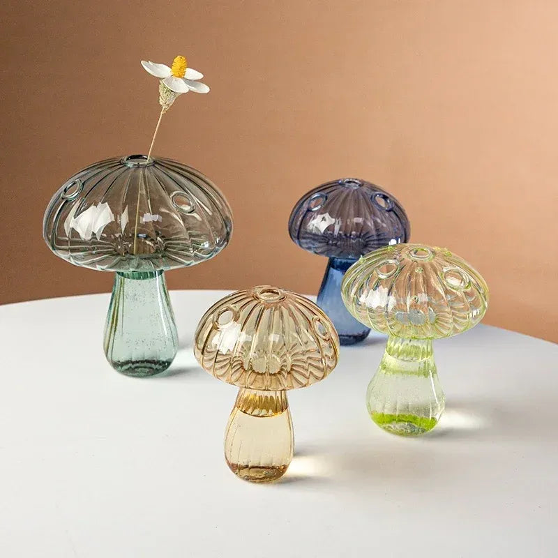 Vase Champignon en Verre Transparent Créatif