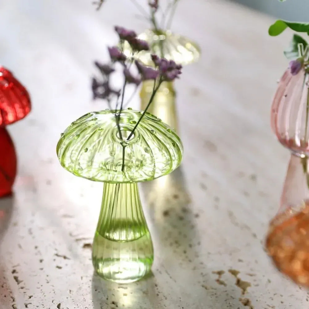 Vase Champignon en Verre Transparent Créatif