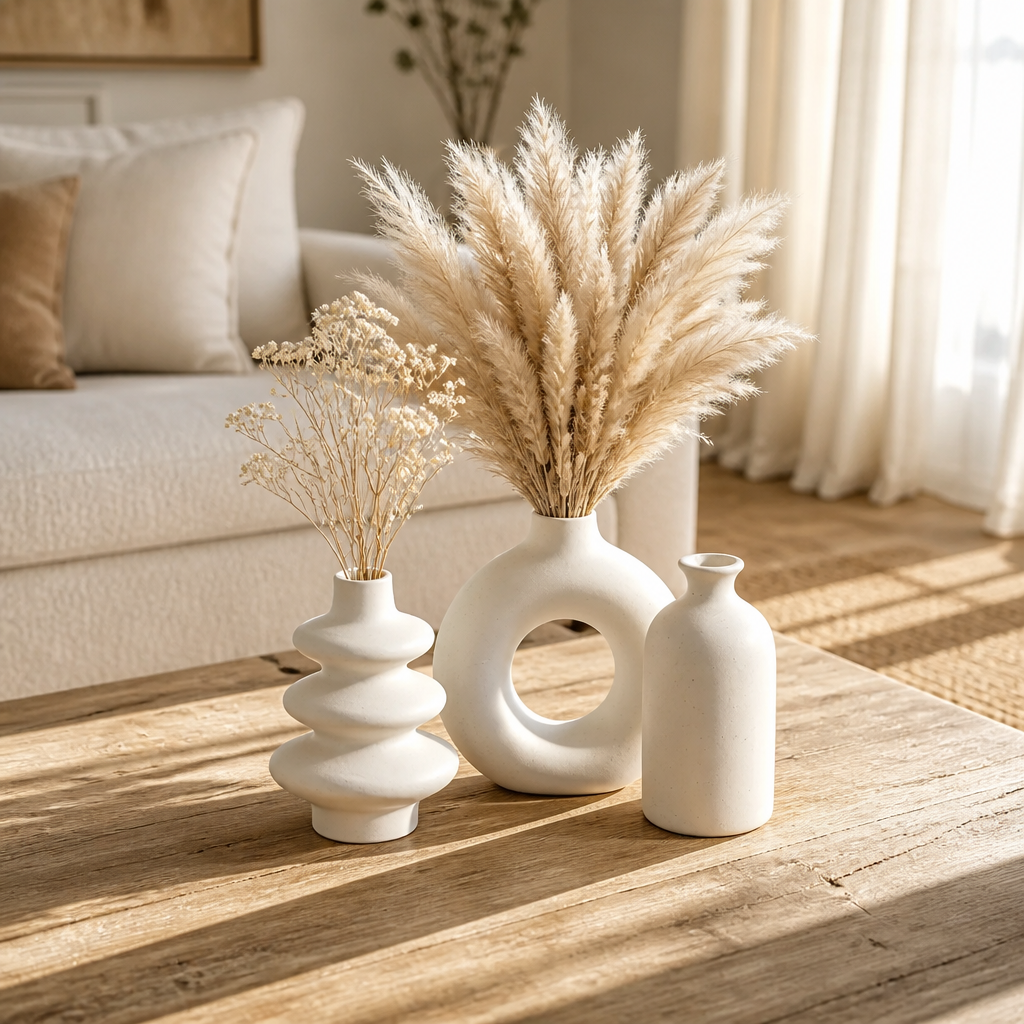 Trio de vases bohèmes blancs
